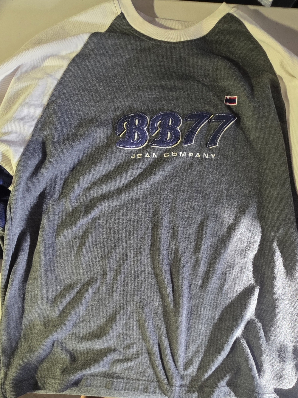 Vintage Bugle Boy Gray and White Raglan BB77 Sweatshirt